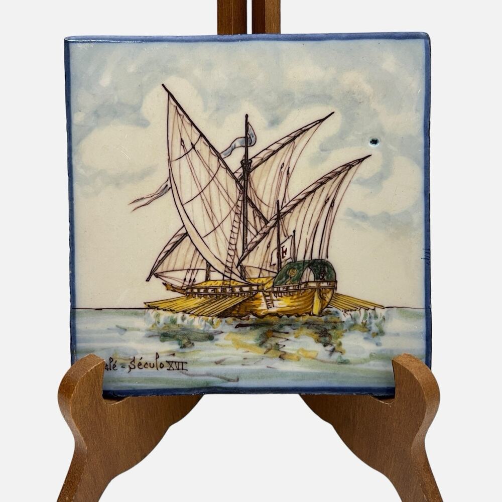 Battistini Art Tile Maria de Portugal Gale Seculo XVI Hand Painted Sailing Ship